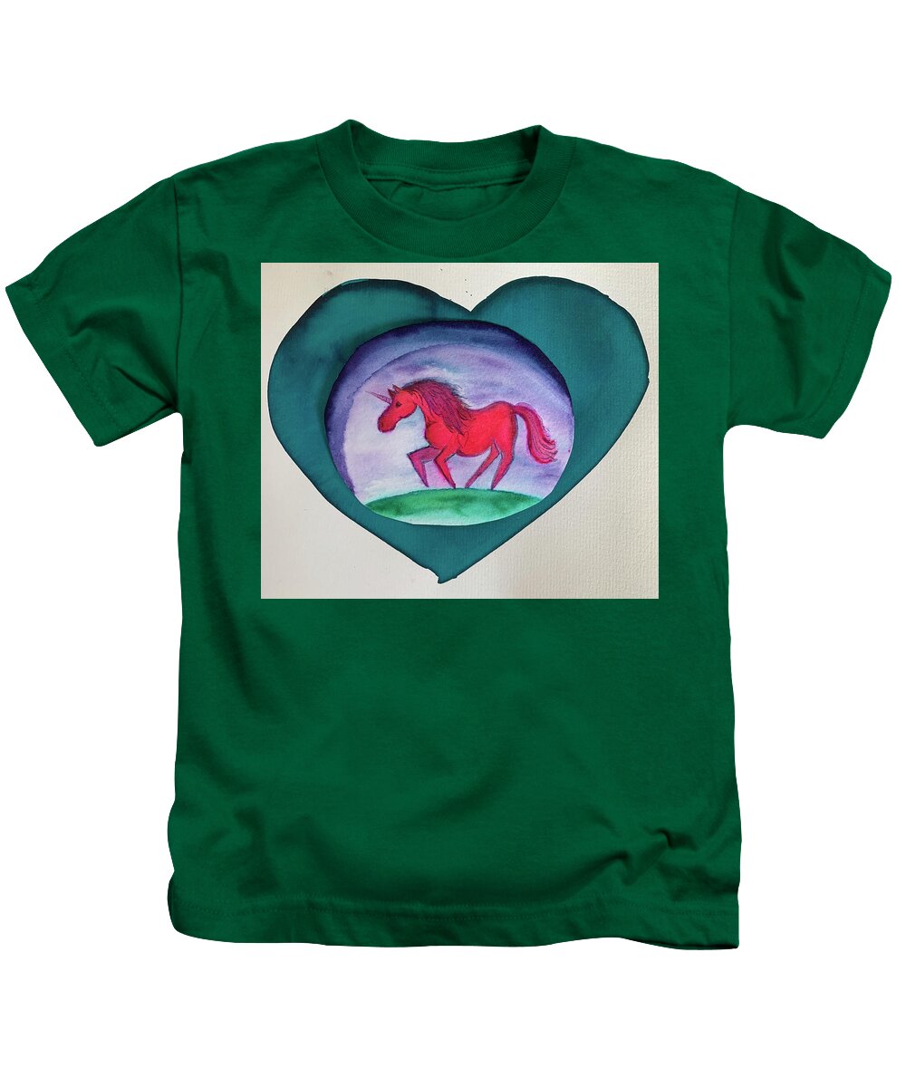 Unicorn Kids T-Shirt featuring the painting Unicorn Heart Magic by Sandy Rakowitz