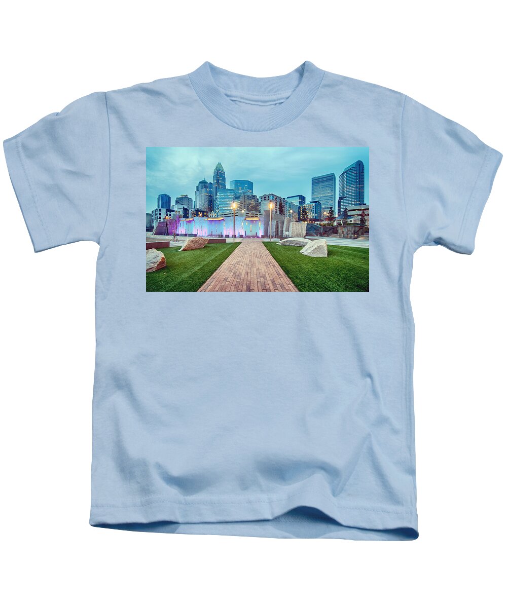 Charlotte Kids T-Shirt featuring the photograph Charlotte City Skyline In The Evening #1 by Alex Grichenko