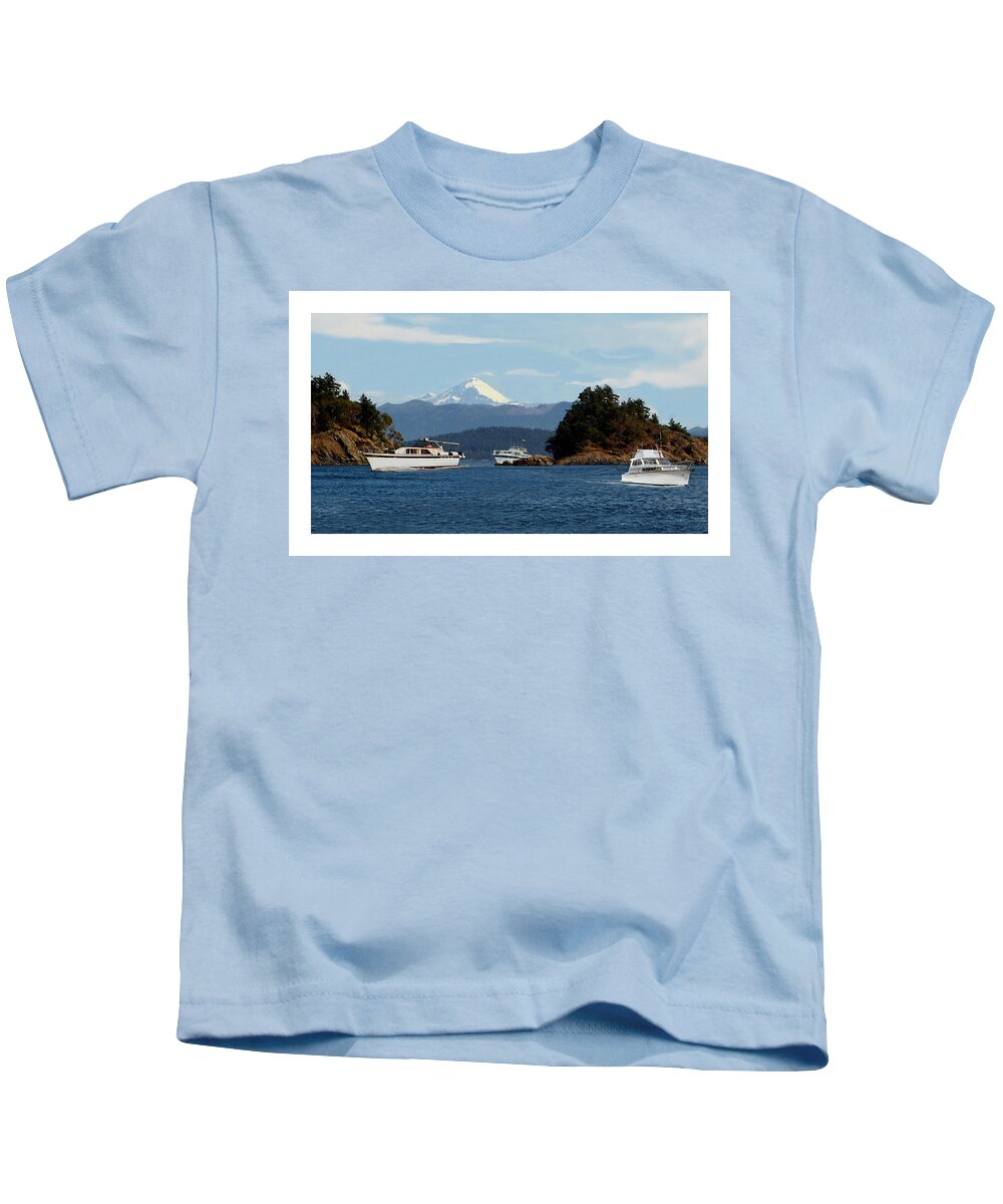 San Juan Islands Kids T-Shirt featuring the photograph 1965 Chris Craft Cruising the San Juan Islands by Jack Pumphrey