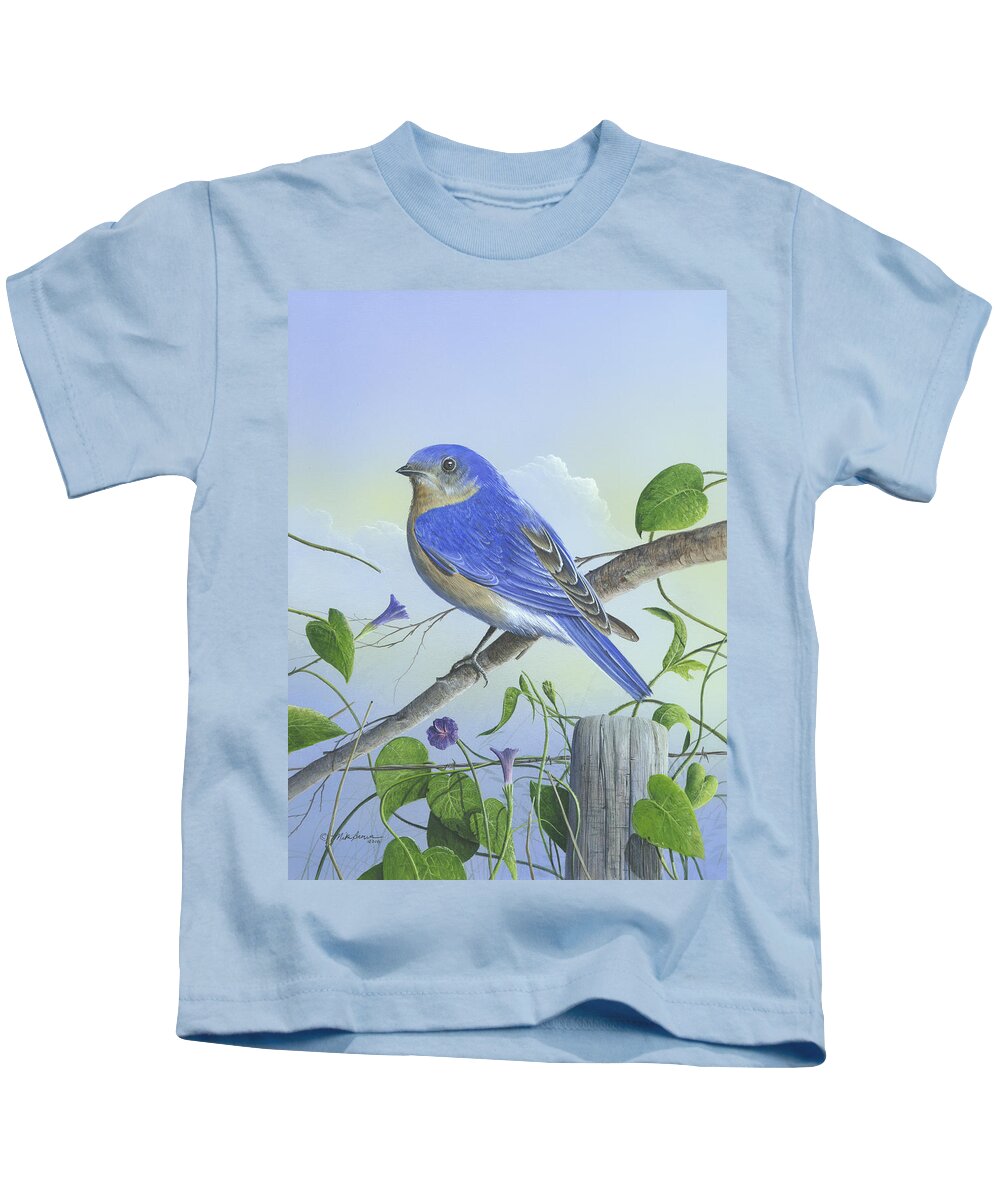 Eastern Bluebird Paintings Kids T-Shirt featuring the painting Eastern Bluebird #2 by Mike Brown