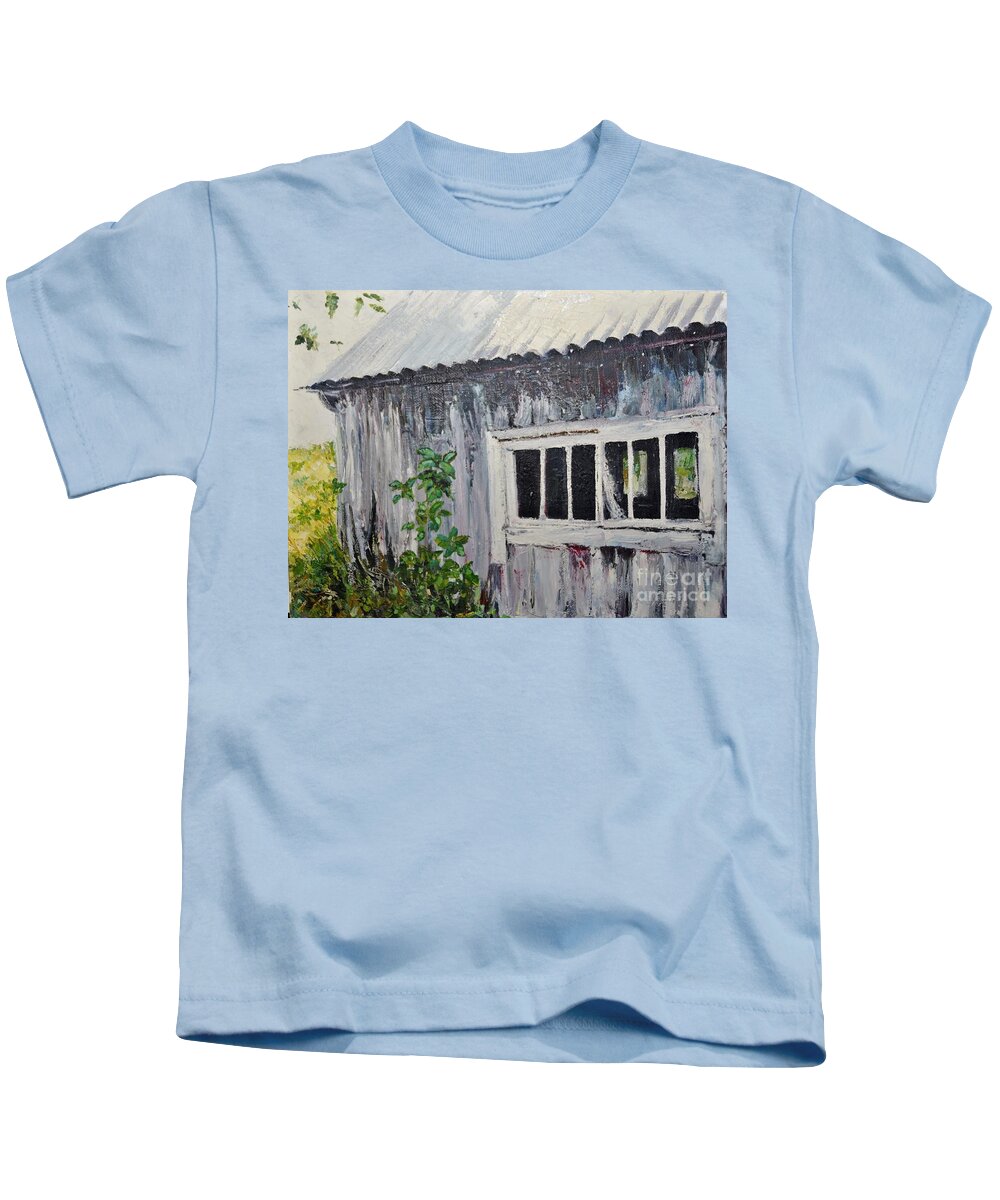Shed Kids T-Shirt featuring the painting Abandoned shed by Elaine Berger