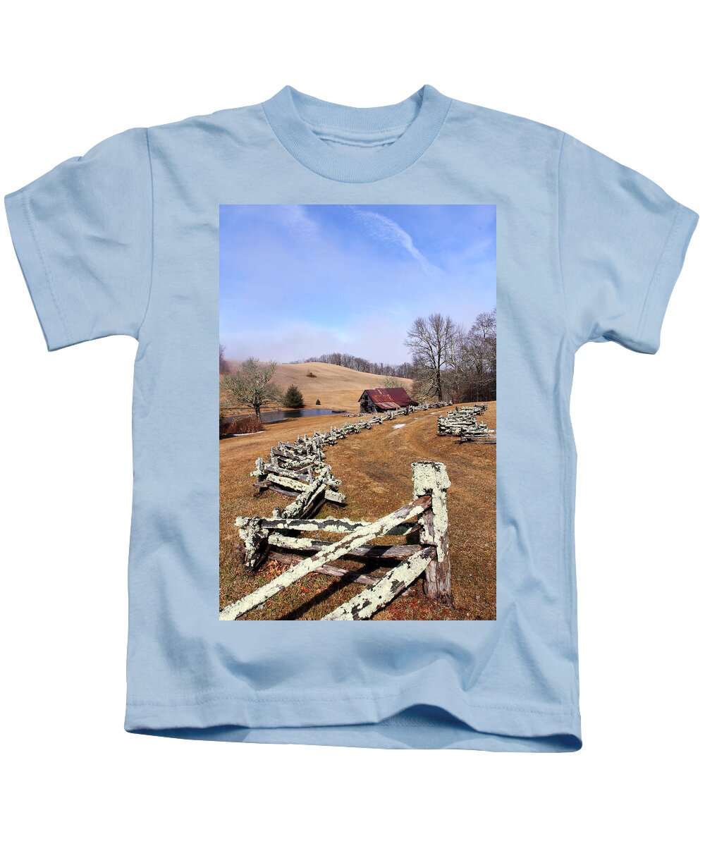 Barn Kids T-Shirt featuring the photograph Along the Locust Rails by Jennifer Robin