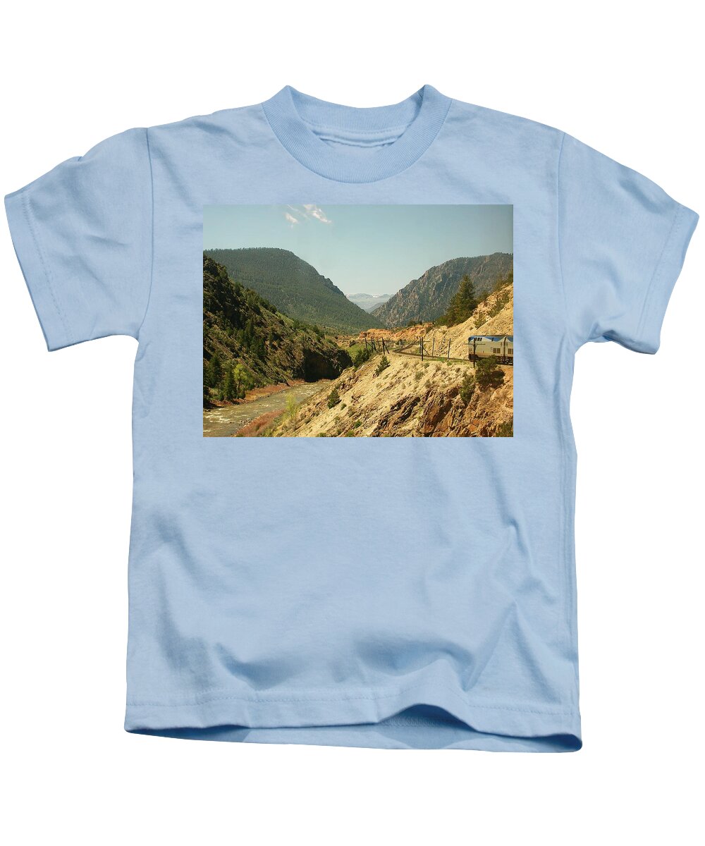 Amtrak Kids T-Shirt featuring the photograph Along the River by Steve Ondrus