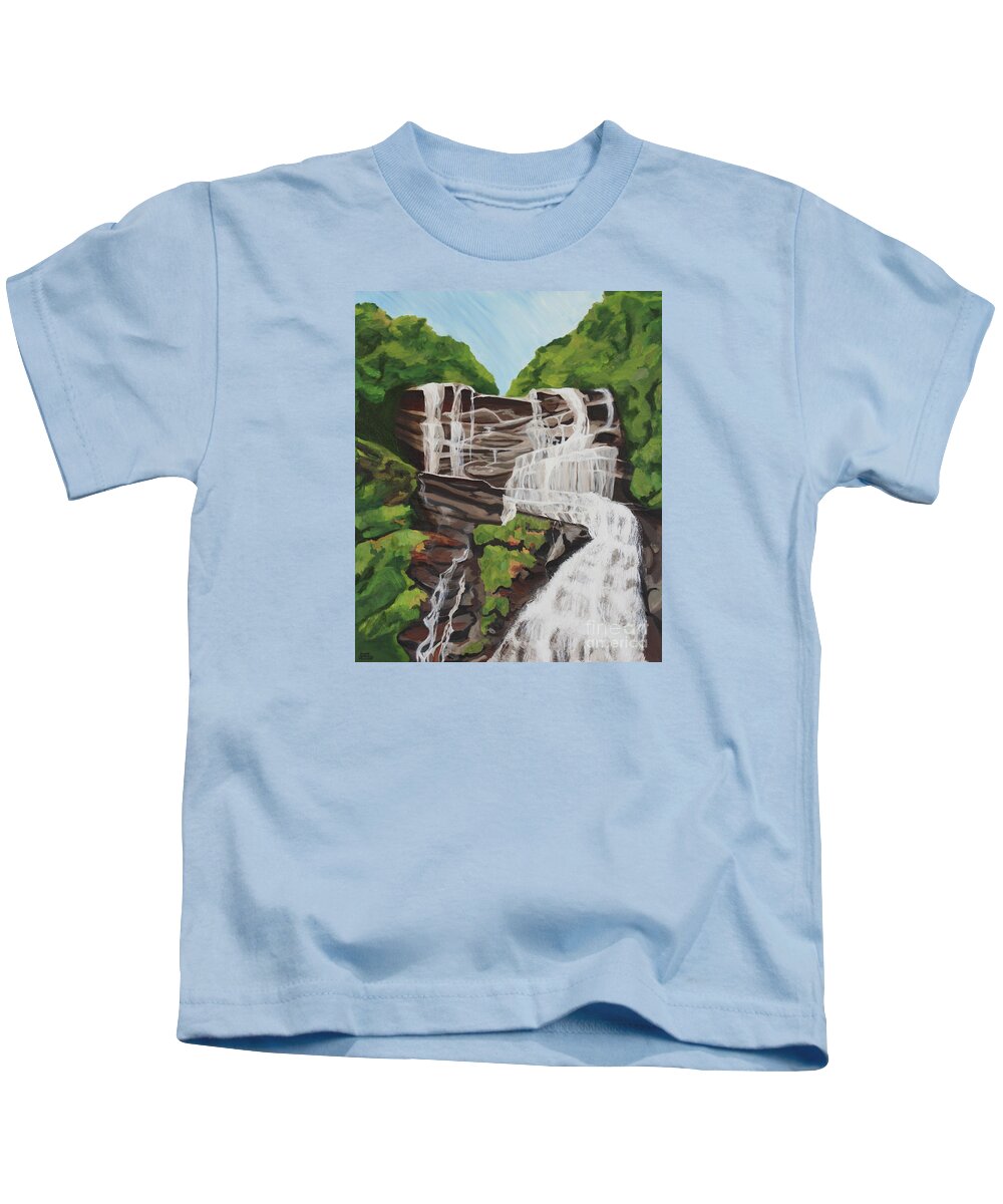 Amicalola Falls Kids T-Shirt featuring the painting Amicalola Falls by Annette M Stevenson