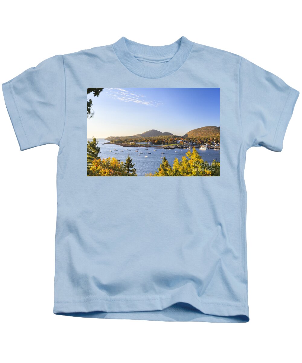 Bar Kids T-Shirt featuring the photograph Bar Harbor Maine Autumn morning by Ken Brown