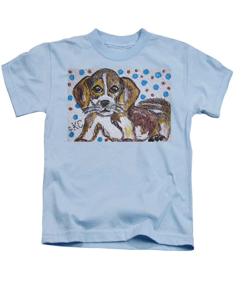 Beagle Puppy Kids T-Shirt featuring the painting Beagle Pup by Kathy Marrs Chandler