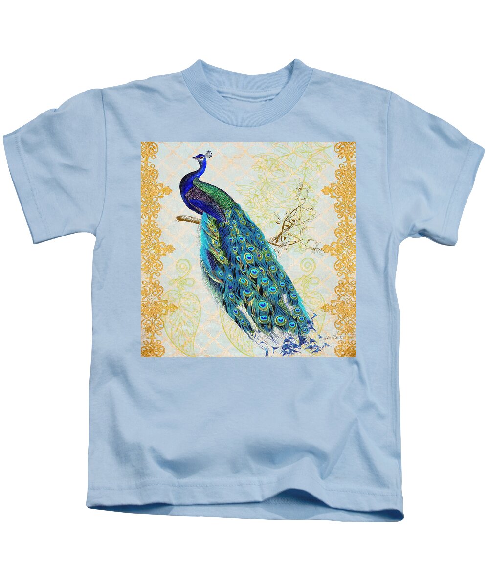 Jean Plout Kids T-Shirt featuring the painting Beautiful Peacock-B by Jean Plout