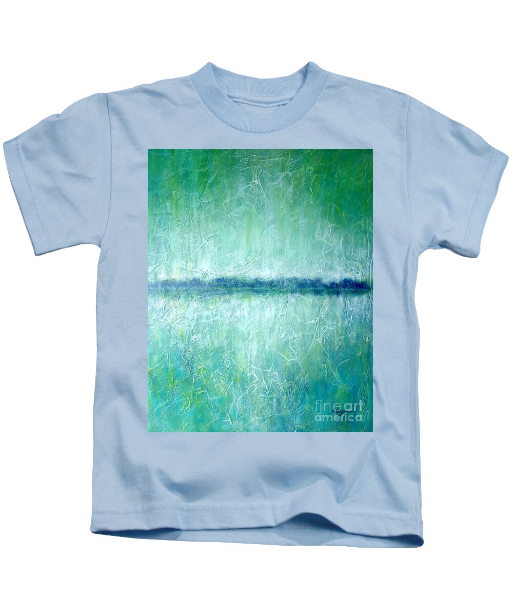 Painting Kids T-Shirt featuring the painting Between the Sea and Sky - Green Seascape by Cristina Stefan