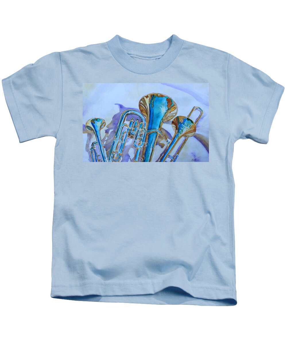 Trombone Kids T-Shirt featuring the painting Brass Candy Trio by Jenny Armitage