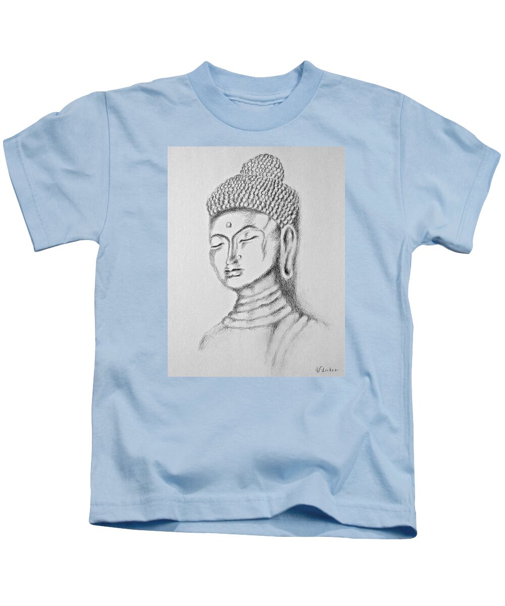 Buddha Kids T-Shirt featuring the drawing Buddha Study by Victoria Lakes