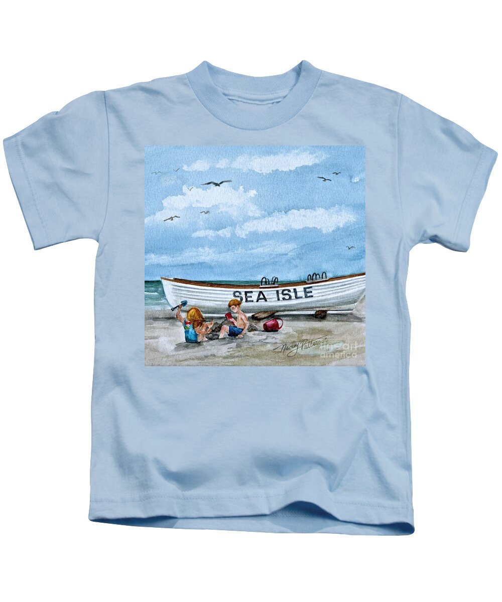 Sea Isle City Lifeguard Boat Kids T-Shirt featuring the painting Buddies in Sea Isle City 2 by Nancy Patterson