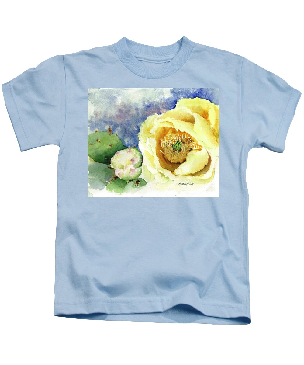 Southwest Kids T-Shirt featuring the painting Cactus in Bloom by Maria Hunt