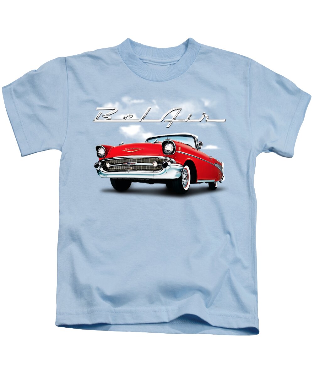  Kids T-Shirt featuring the digital art Chevrolet - Bel Air Clouds by Brand A