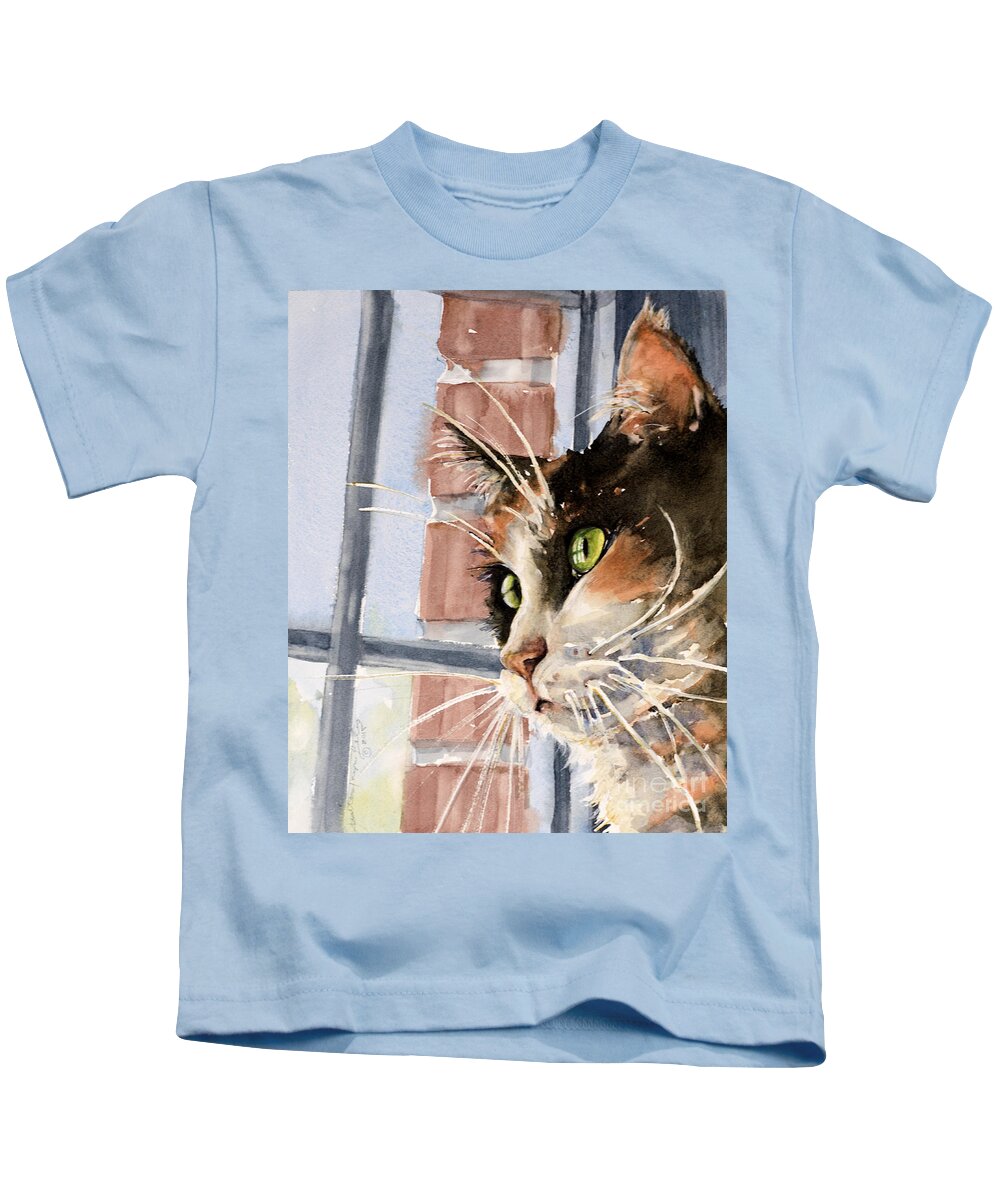 Cat Kids T-Shirt featuring the painting City Cat by Judith Levins