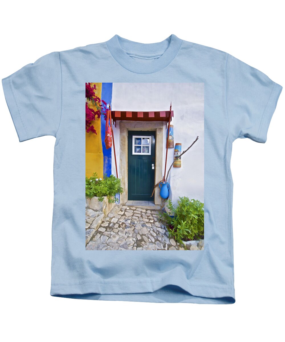 Obidos Kids T-Shirt featuring the photograph Colorful Door of Obidos by David Letts