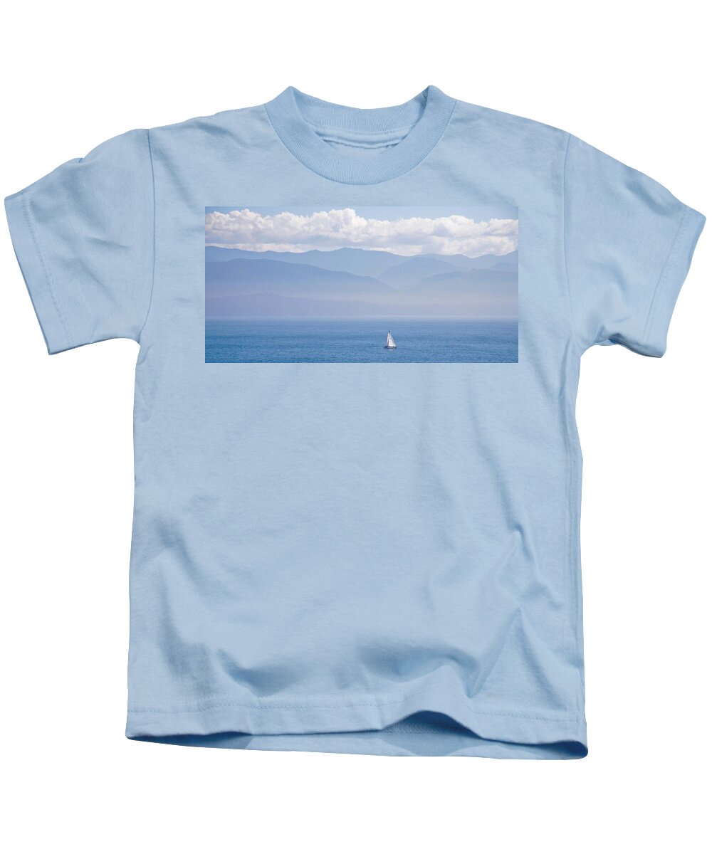 Sailboat Kids T-Shirt featuring the photograph Colors of Alaska - Sailboat and Blue by Natalie Rotman Cote