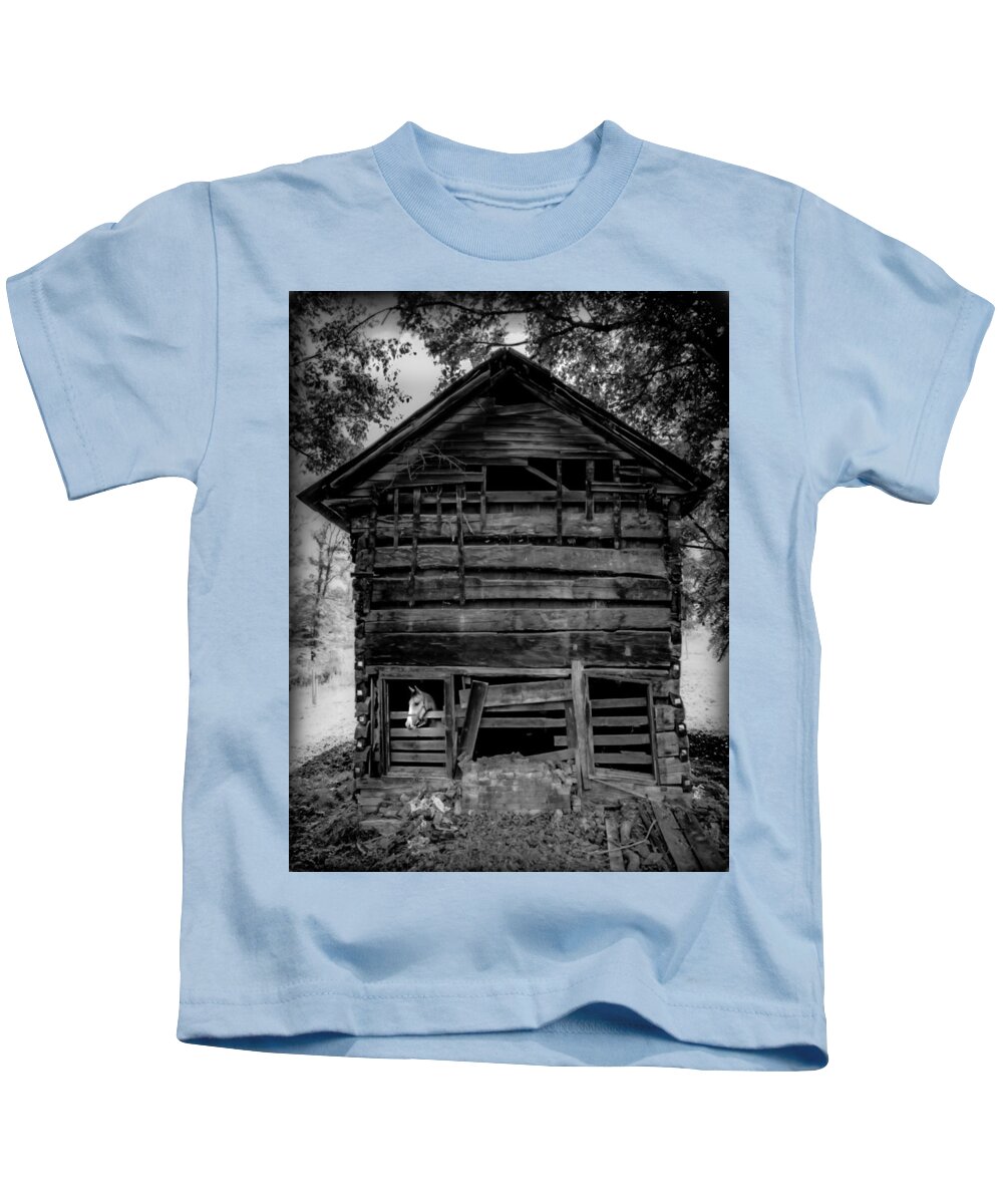 Rustic Cabins Kids T-Shirt featuring the photograph Daniel Boone Cabin by Karen Wiles