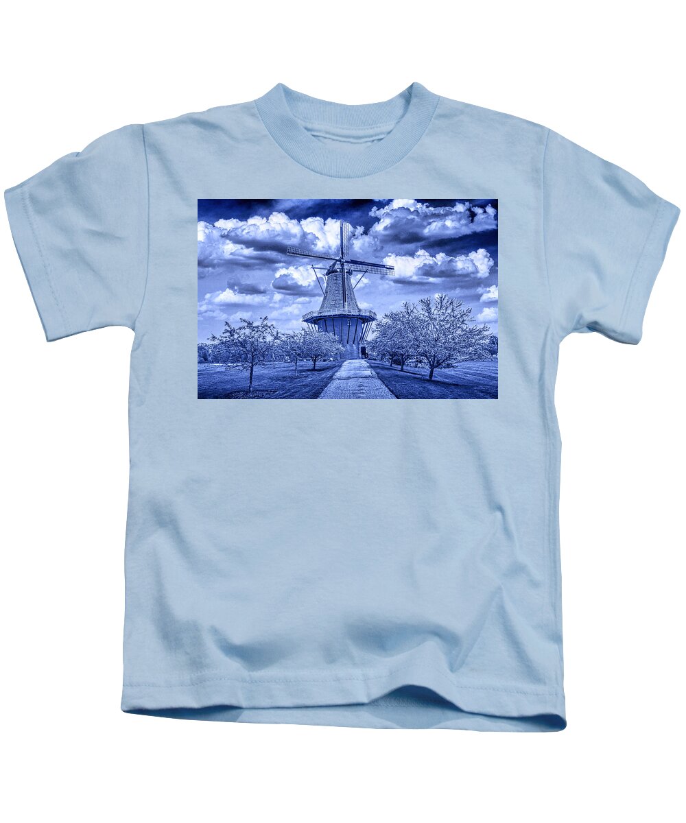 Art Kids T-Shirt featuring the photograph deZwaan Holland Windmill in Delft Blue by Randall Nyhof