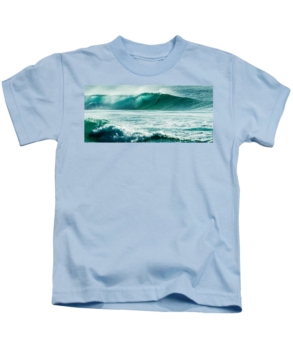 Africa Kids T-Shirt featuring the photograph Dolphins in wave 2 by Alistair Lyne
