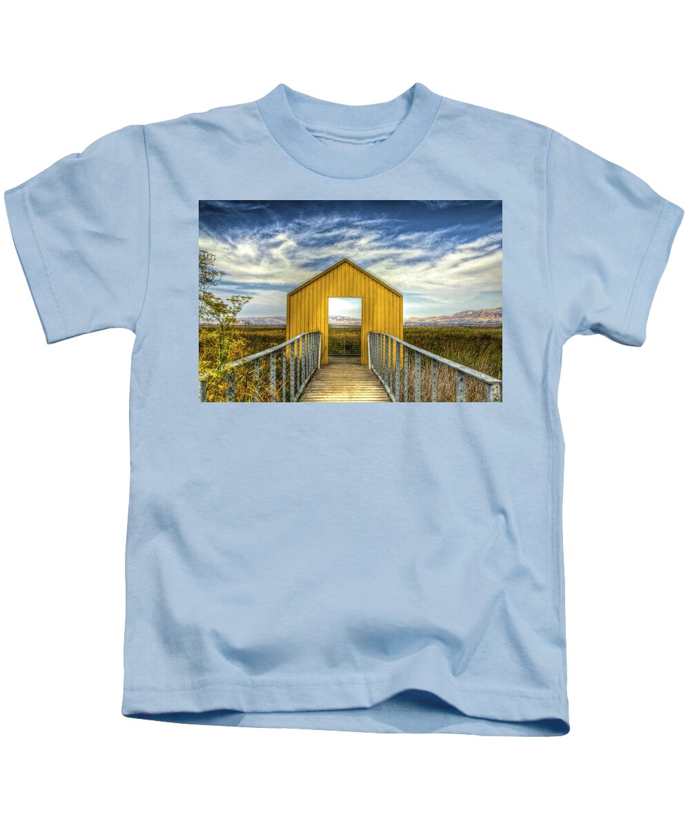 Alviso Kids T-Shirt featuring the photograph Door to the Marshlands by SC Heffner