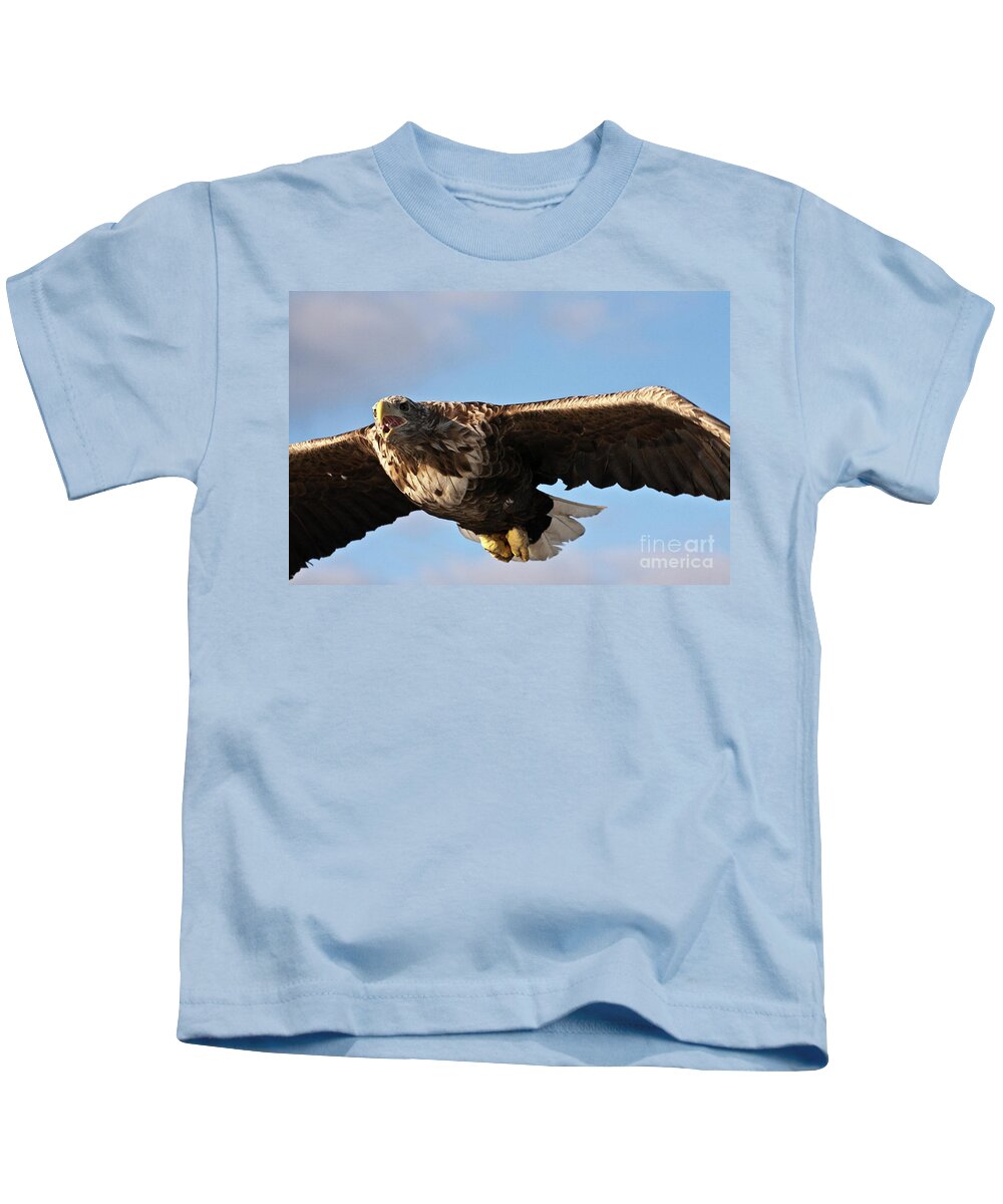 White_tailed Eagle Kids T-Shirt featuring the photograph European Flying Sea Eagle 1 by Heiko Koehrer-Wagner