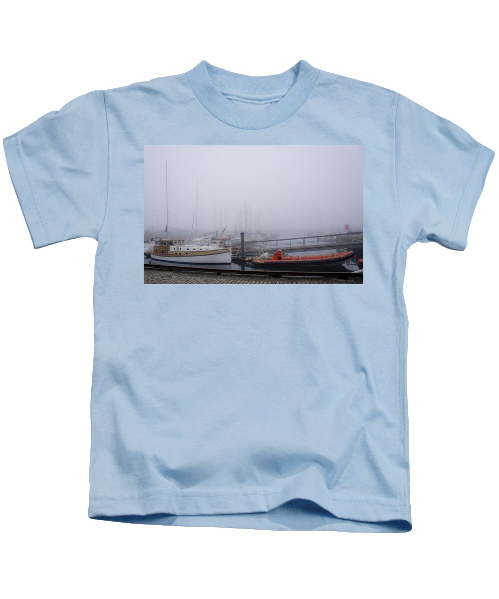 Anstruther Harbour Kids T-Shirt featuring the photograph Fog in Marina III by Elena Perelman