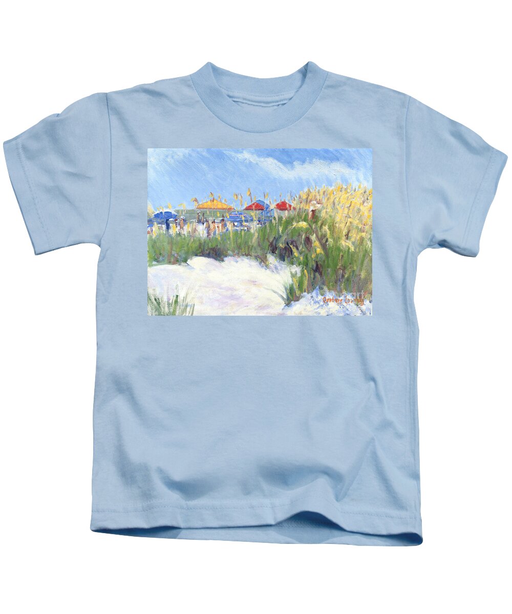 Beach Kids T-Shirt featuring the painting Folly Field Beach August by Candace Lovely