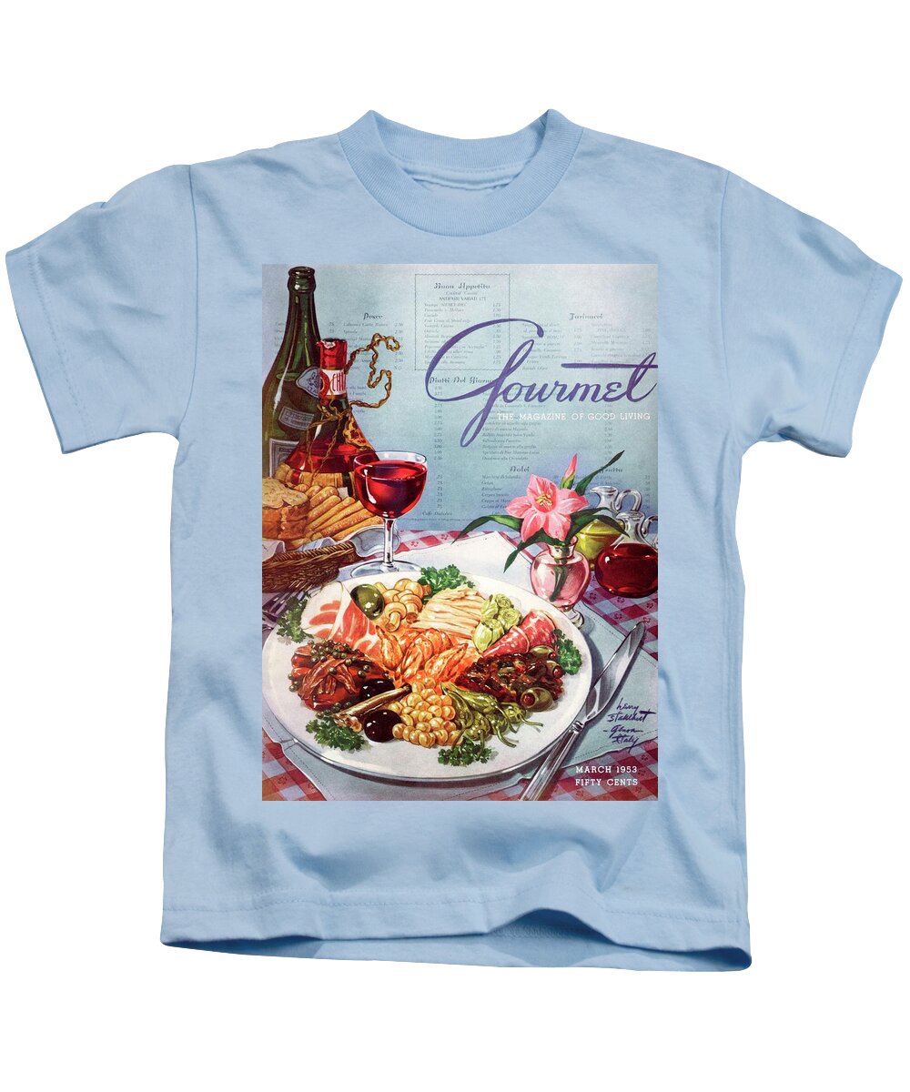 Food Kids T-Shirt featuring the photograph Gourmet Cover Illustration Of A Plate Of Antipasto by Henry Stahlhut