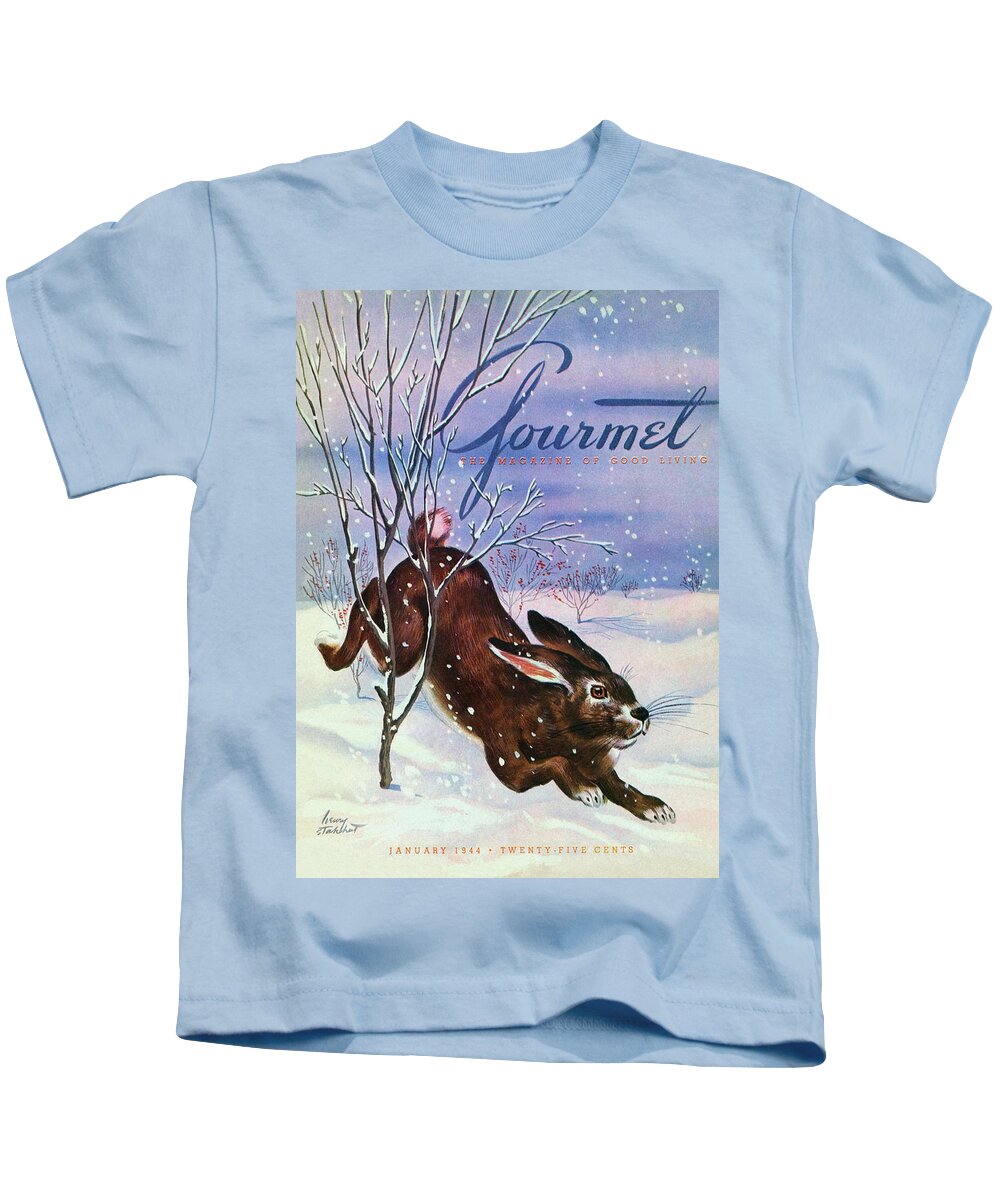 Illustration Kids T-Shirt featuring the photograph Gourmet Cover Of A Rabbit On Snow by Henry Stahlhut