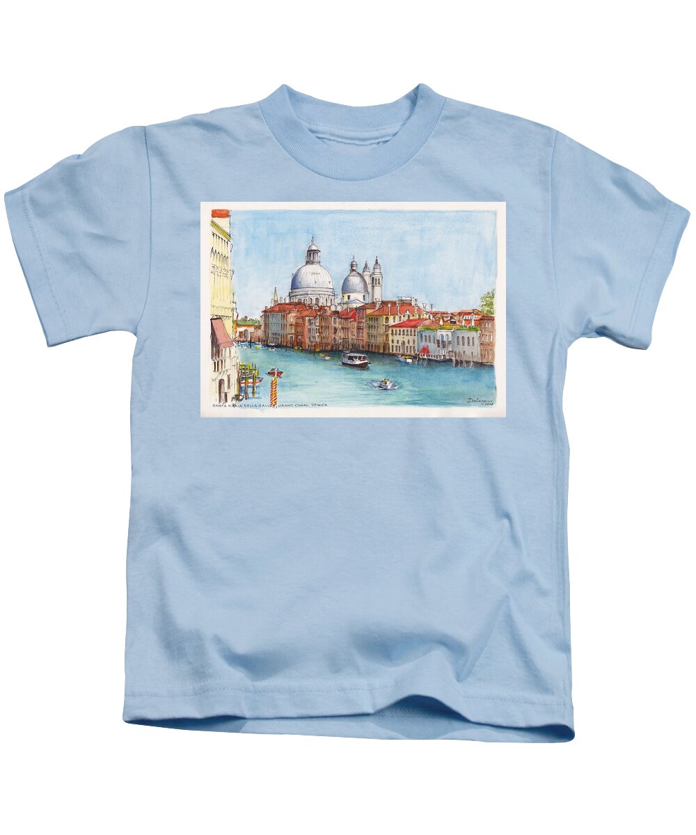 Venice Kids T-Shirt featuring the painting Grand Canal and Santa Maria della Salute Venice by Dai Wynn