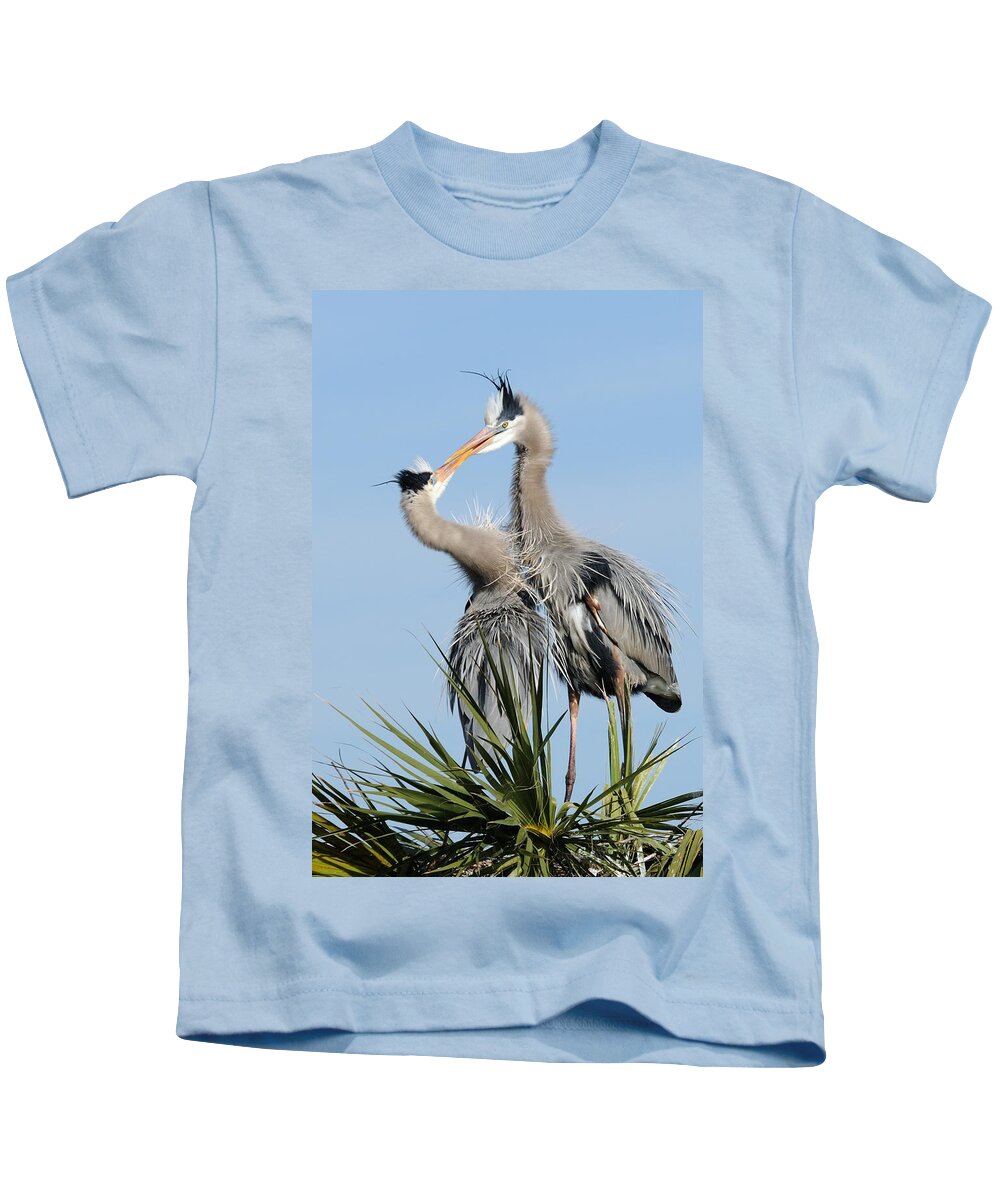 Great Blue Heron Kids T-Shirt featuring the photograph Great Blue Herons at Nest Kissing by Bradford Martin