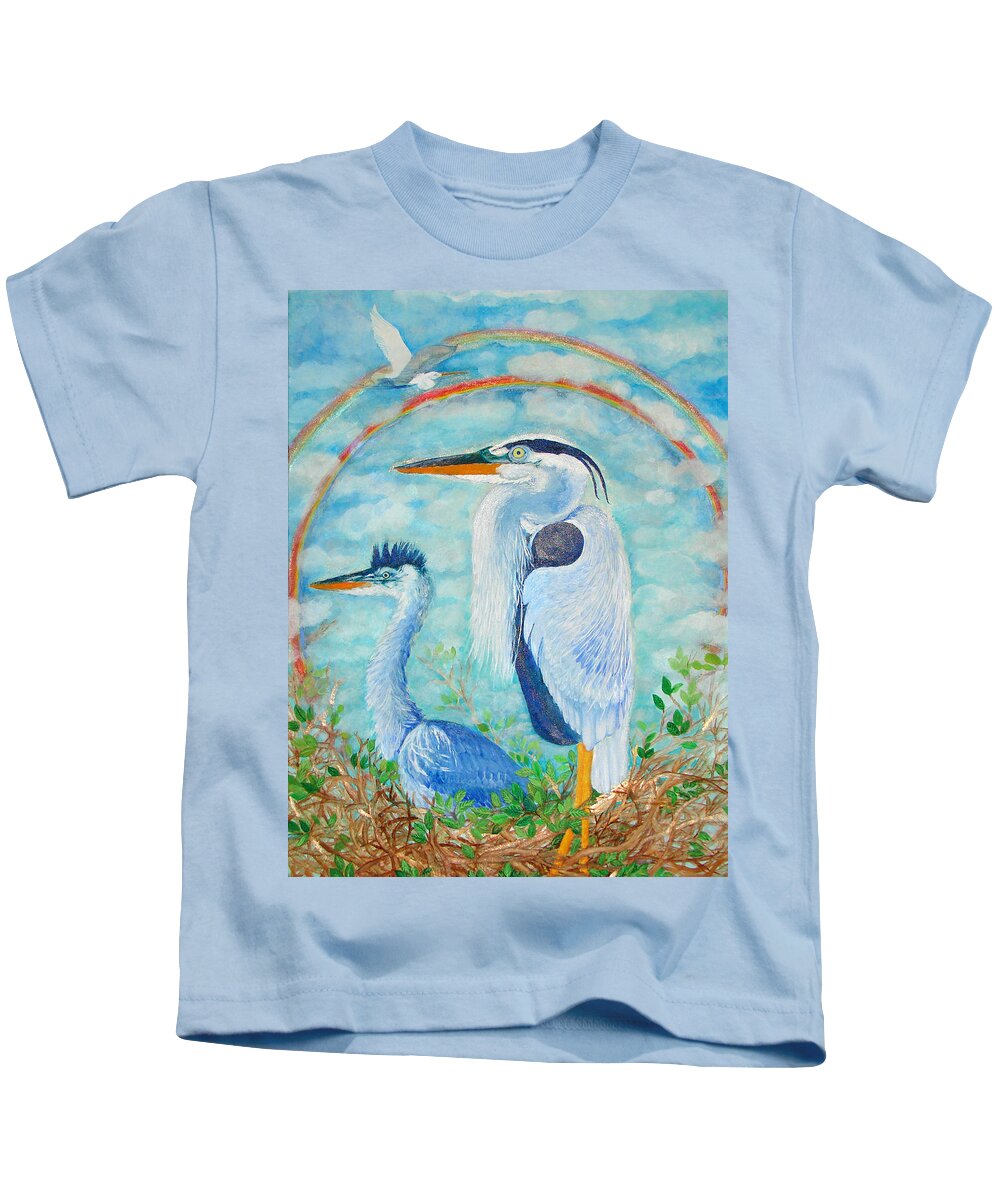 Bird Kids T-Shirt featuring the painting Great Blue Herons Seek Freedom by Ashleigh Dyan Bayer