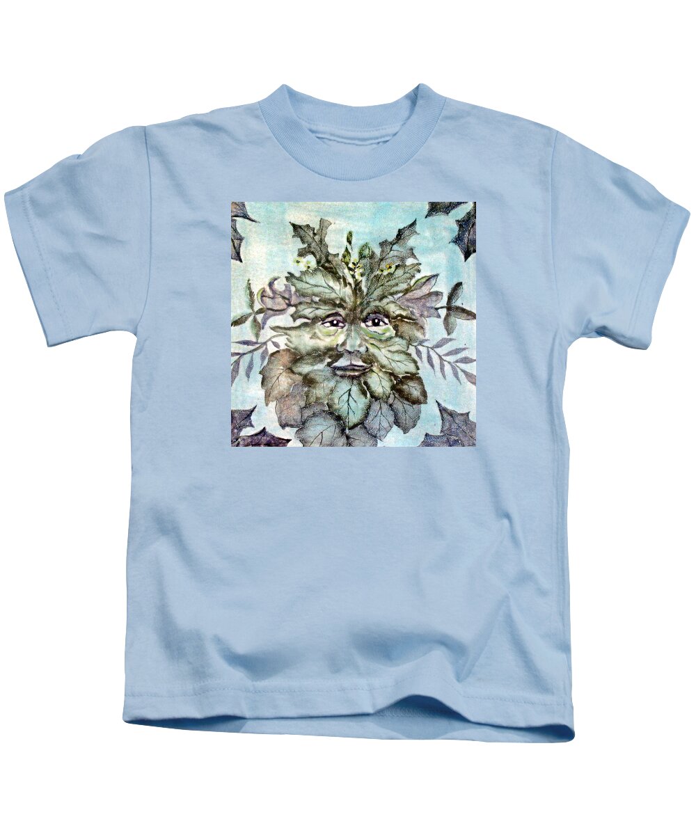 Greenman Kids T-Shirt featuring the painting Green Man ll by Angelina Whittaker Cook