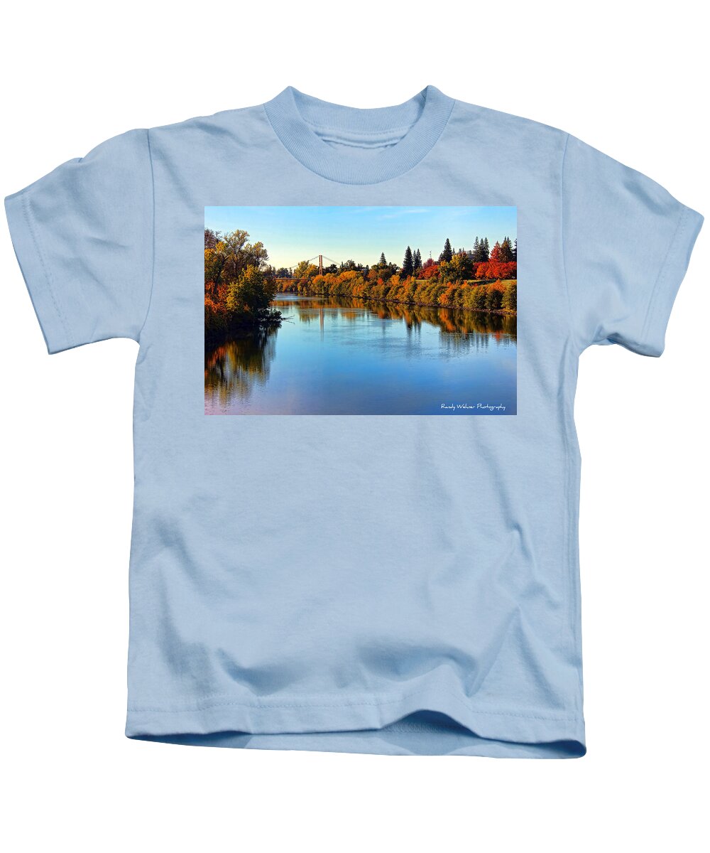 Guy West Kids T-Shirt featuring the photograph Guy West Bridge Reflections by Randy Wehner