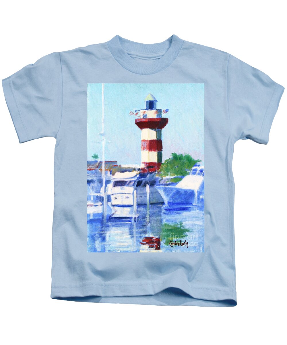 Harbour Town Lighthouse Kids T-Shirt featuring the painting Harbour Town Lighthouse by Candace Lovely