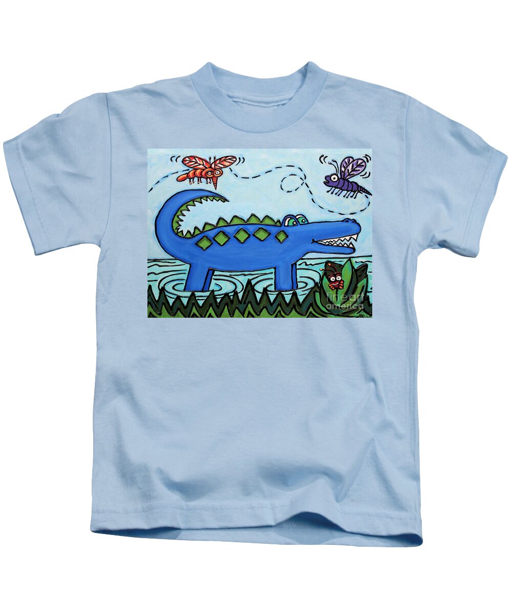 Gator Kids T-Shirt featuring the painting Hungry Blue Gator by Cynthia Snyder