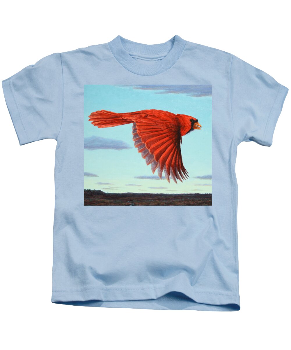 Cardinal Kids T-Shirt featuring the painting In Flight by James W Johnson