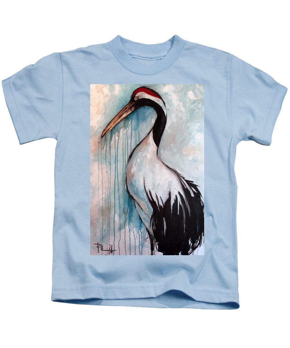 Bird Kids T-Shirt featuring the painting Japanese Crane by Sean Parnell