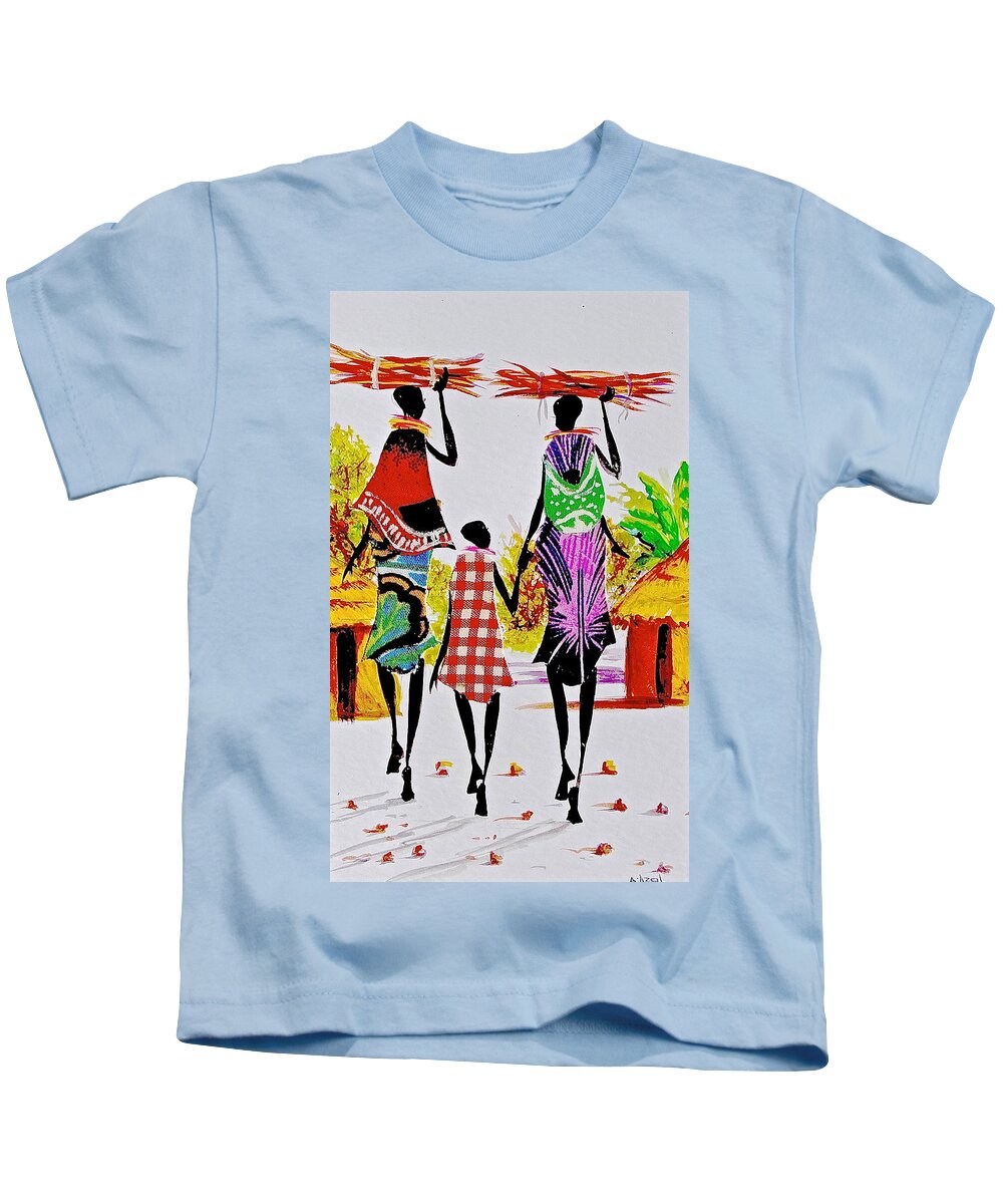 African Paintings Kids T-Shirt featuring the painting L 121 by Albert Lizah