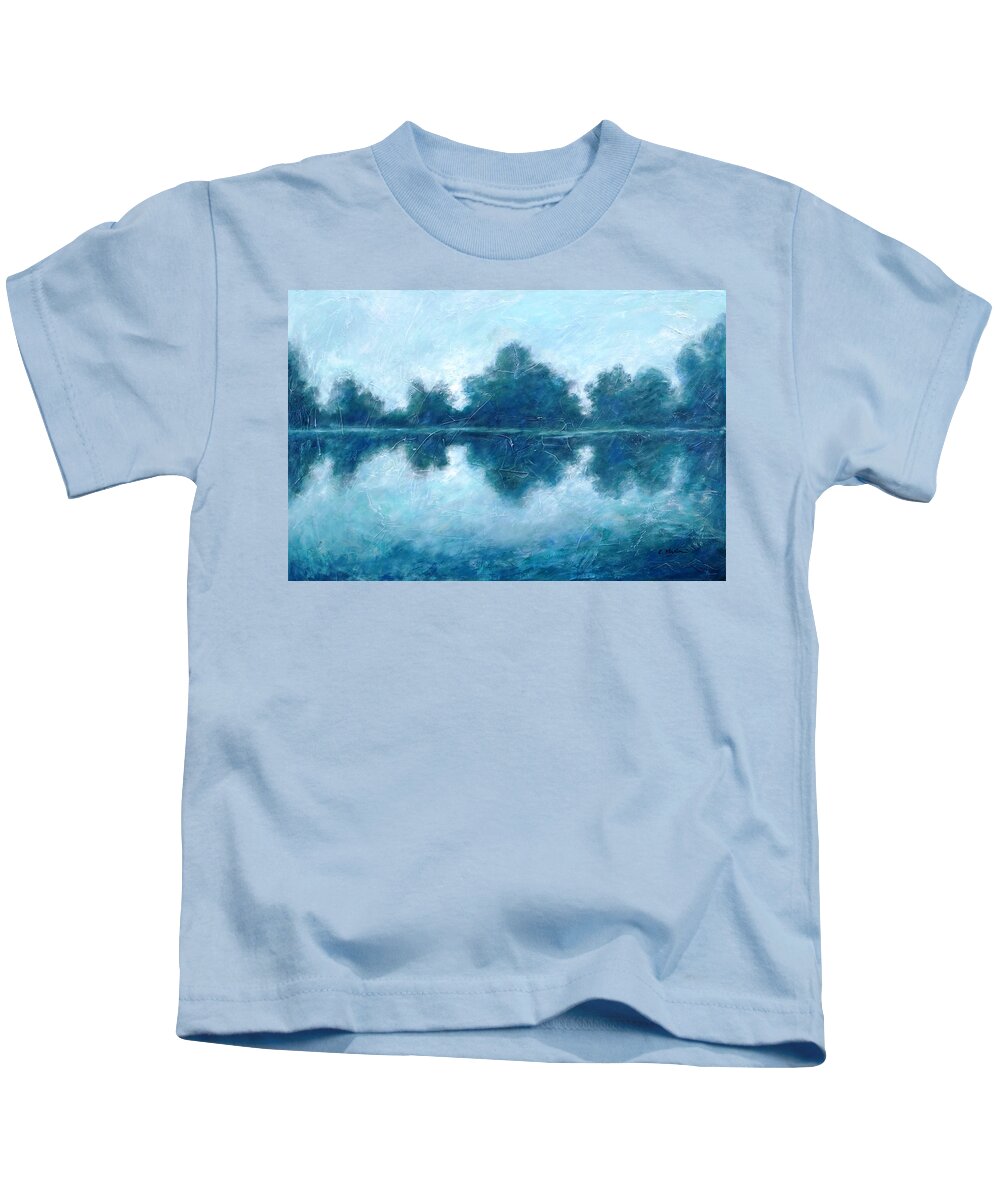 Lake Kids T-Shirt featuring the painting Lake in the morning by Cristina Stefan