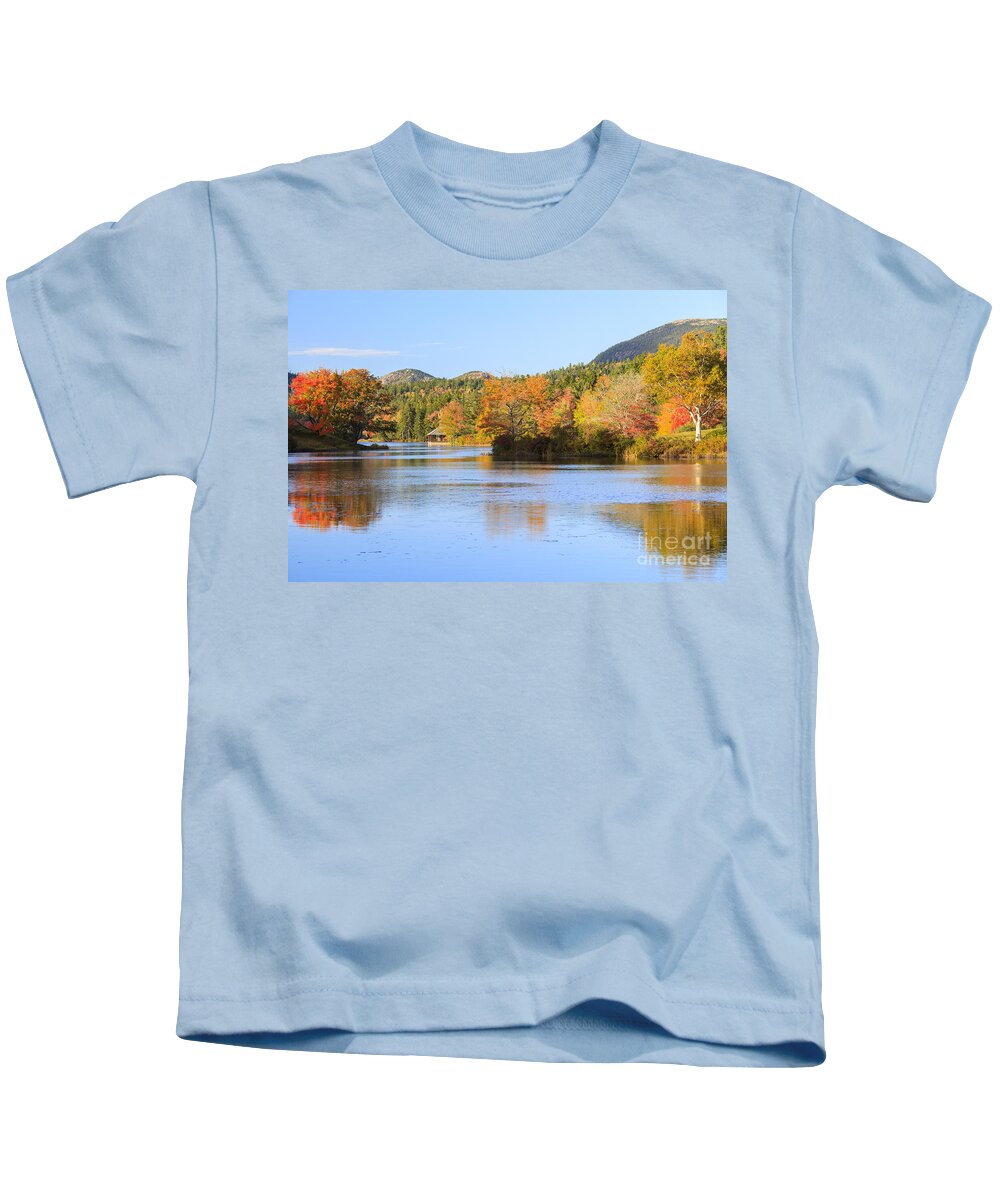 Acadia Kids T-Shirt featuring the photograph Little Long Pond and Bubbles Mount Desert Island Maine by Ken Brown