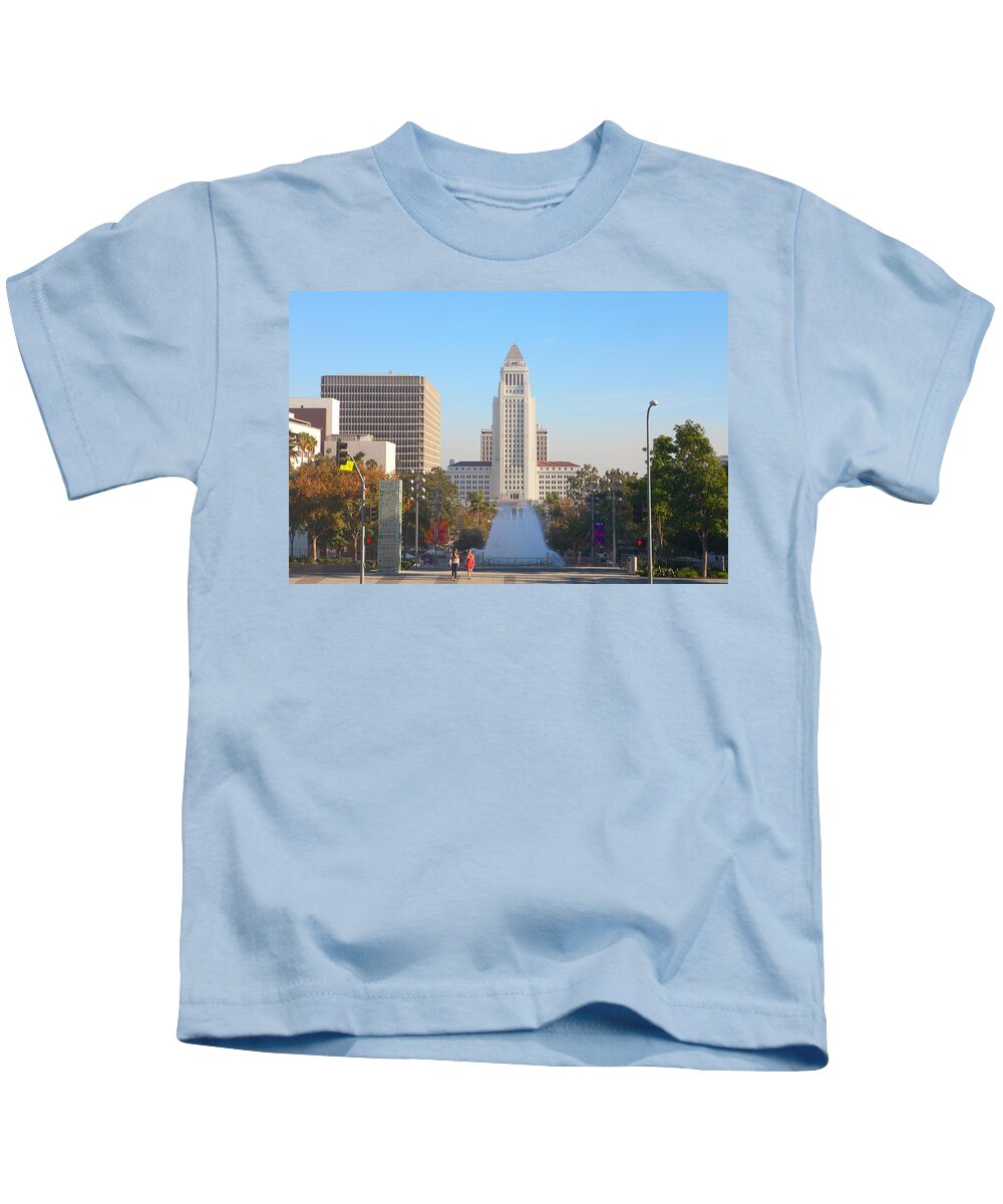 Los Angeles Kids T-Shirt featuring the photograph Los Angeles City Hall by Ram Vasudev