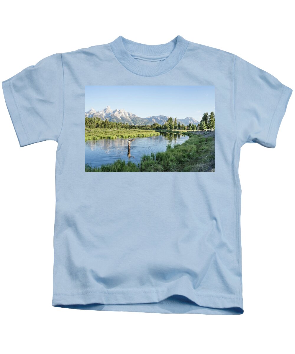 Man Fly Fishing In Snake River In Grand Kids T-Shirt by The Open Road  Images - Fine Art America