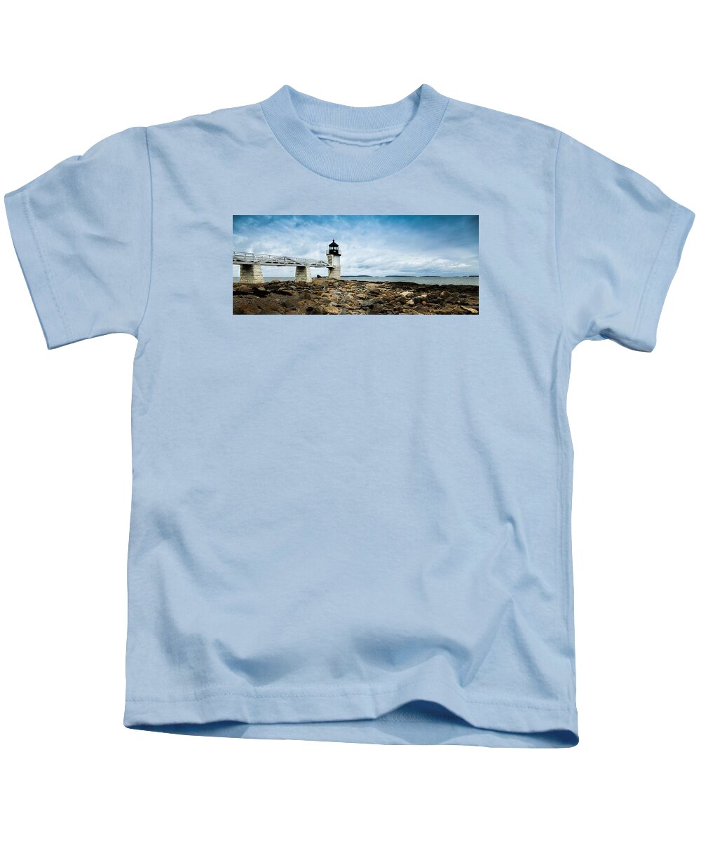 Rocky Shore Kids T-Shirt featuring the photograph Marshall Point Lighthouse panoramic by David Smith