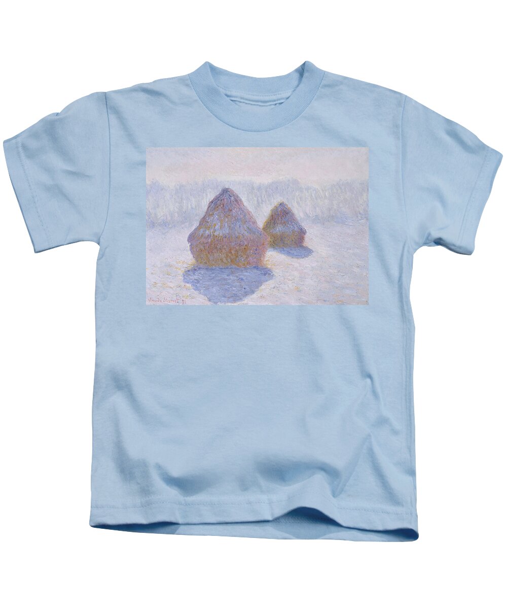 1891 Kids T-Shirt featuring the painting Monet Haystacks, 1891 by Granger