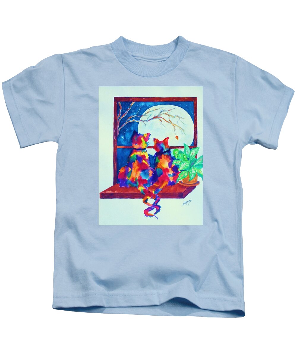 Cats Kids T-Shirt featuring the painting Moonstruck ll by Ellen Levinson