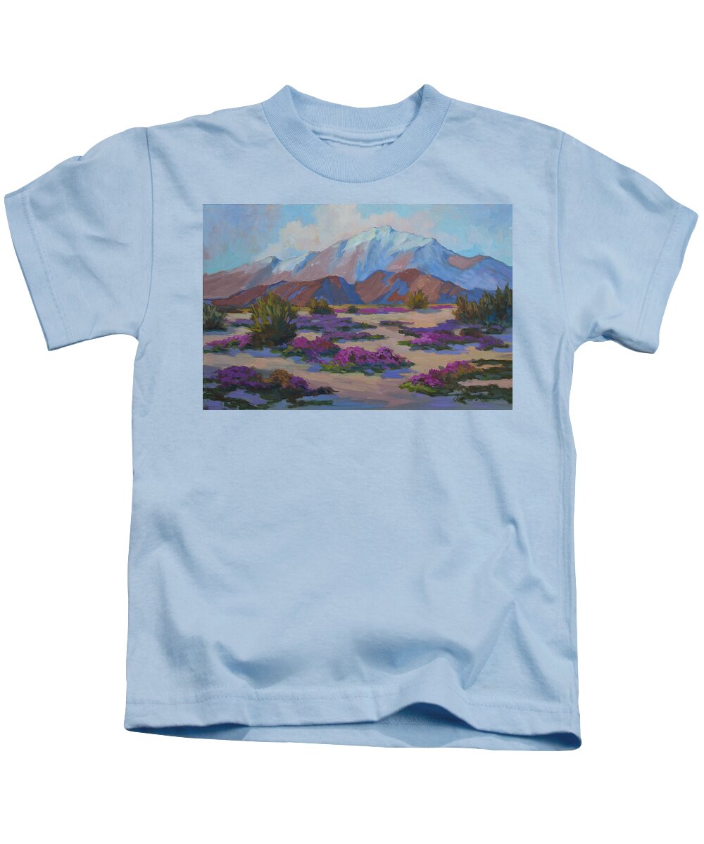 Mt. San Jacinto Kids T-Shirt featuring the painting Mt. San Jacinto and Verbena by Diane McClary