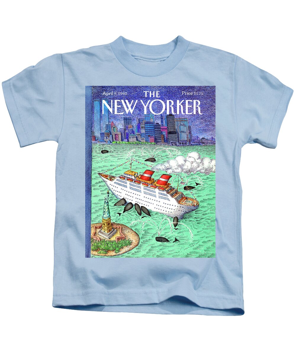 Animals Kids T-Shirt featuring the painting New Yorker April 9th, 1990 by John O'Brien