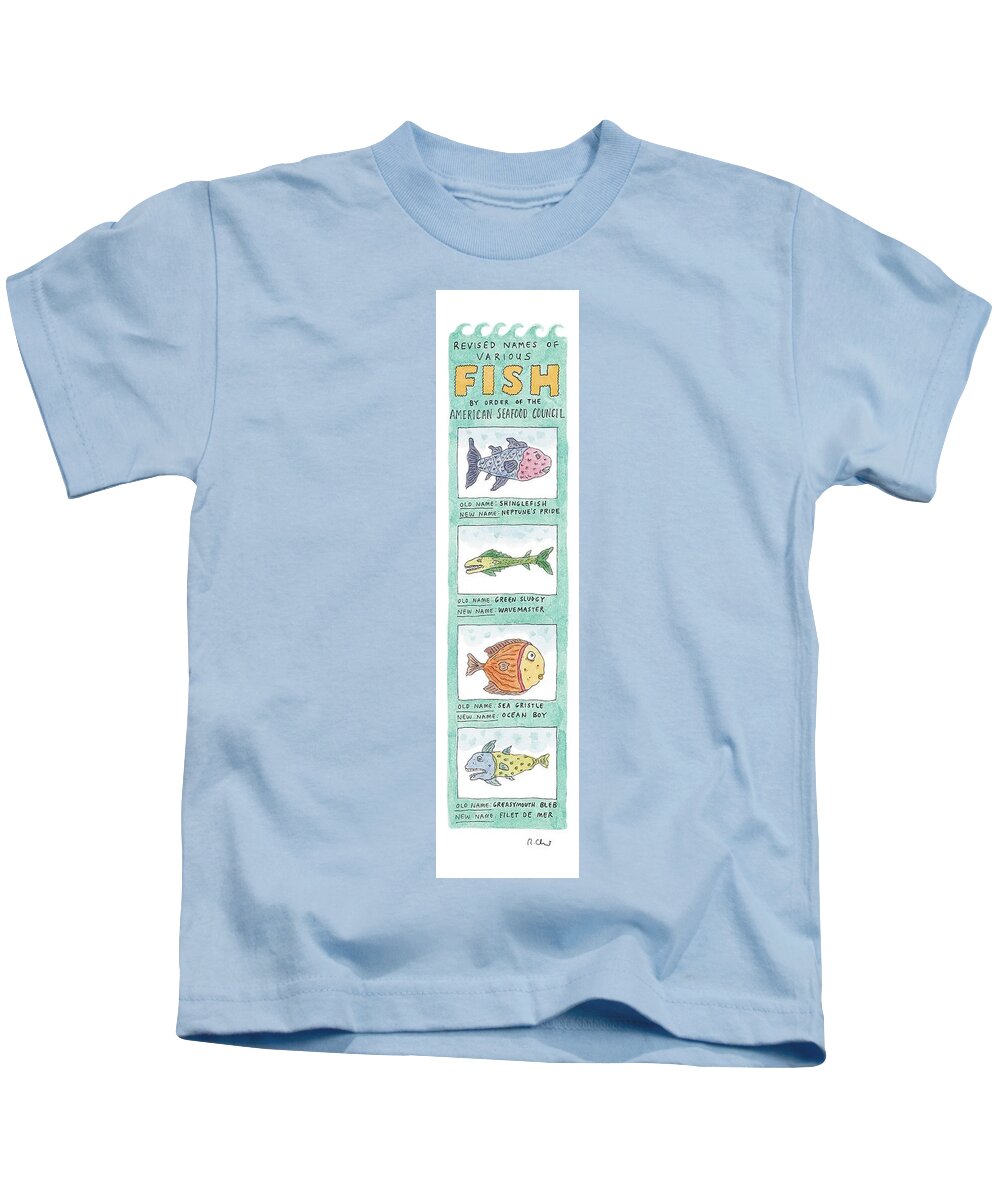 Fish - General Kids T-Shirt featuring the drawing New Yorker October 4th, 1999 by Roz Chast