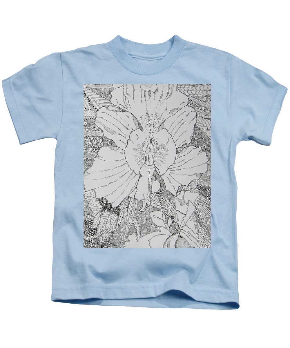 Orchid Kids T-Shirt featuring the drawing Orchid in Disguise by Terry Holliday
